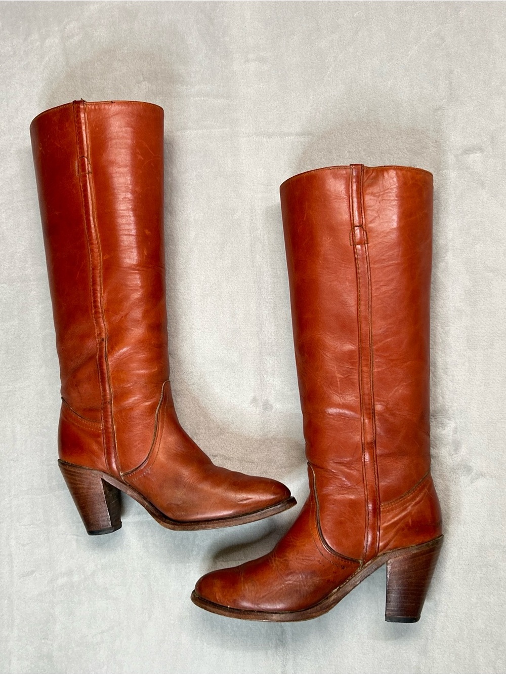 Frye 7110 Campus Boots Womens Size 7.5 Cognac Leather Stacked Heel Vintage - Picture 5 of 10